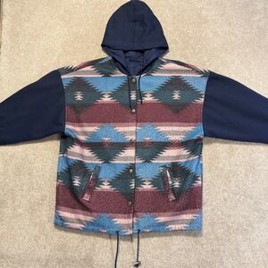 Braetan Reversible Jacket Womens OS Blue Southwestern Fleece Hooded Snap Front
